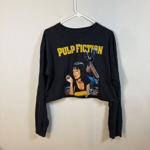 Pulp Fiction Uma Thurman Cropped Long Sleeve Graphic Tee Black Large